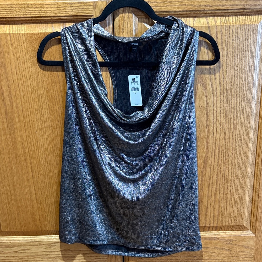 Express Shimmering Silver Cowl Neck Blouse